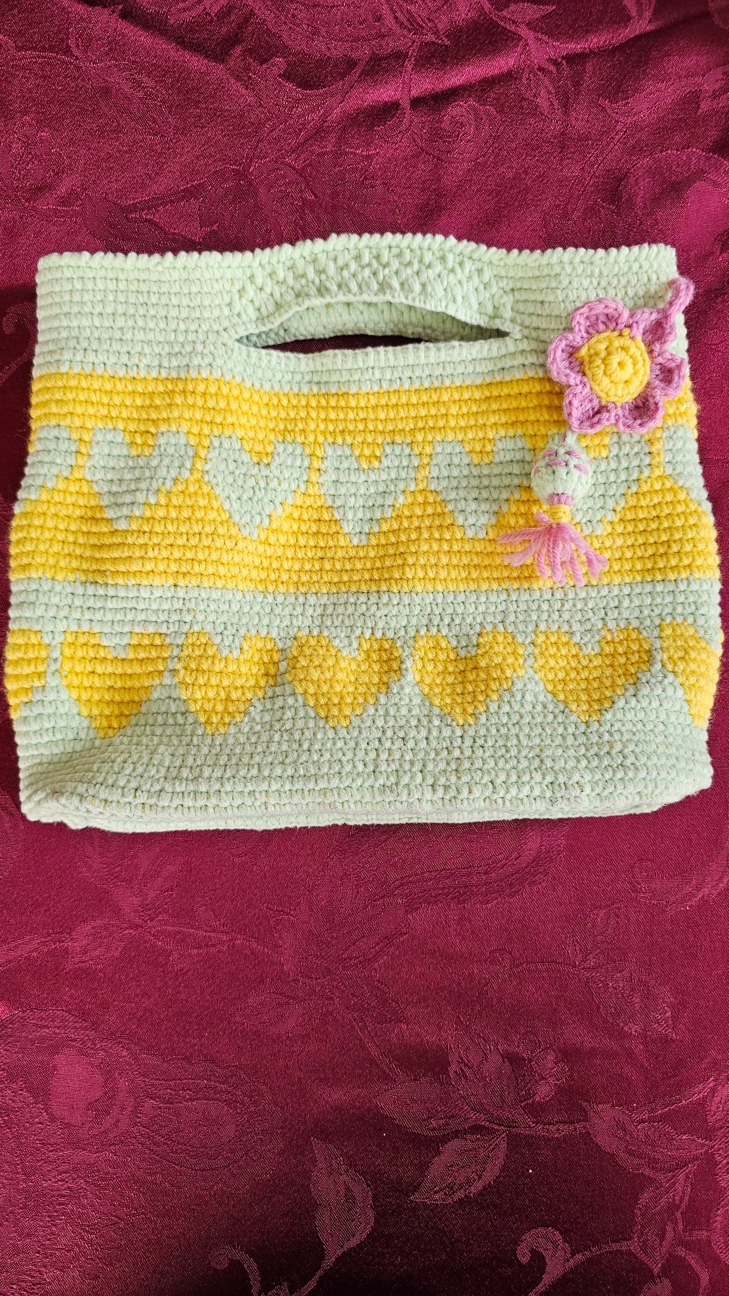 Crocheted Green and Yellow Bag