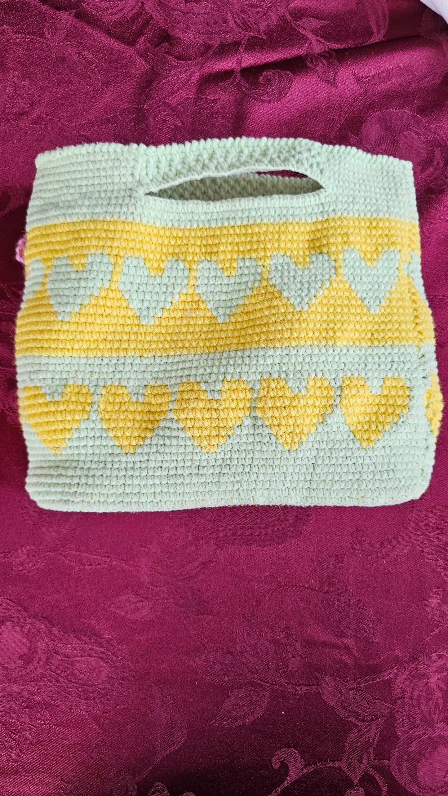 Crocheted Green and Yellow Bag